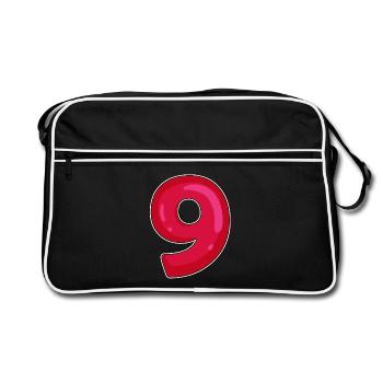 NINE - 9 - Digit red - Retro Bag - black/white - Front
