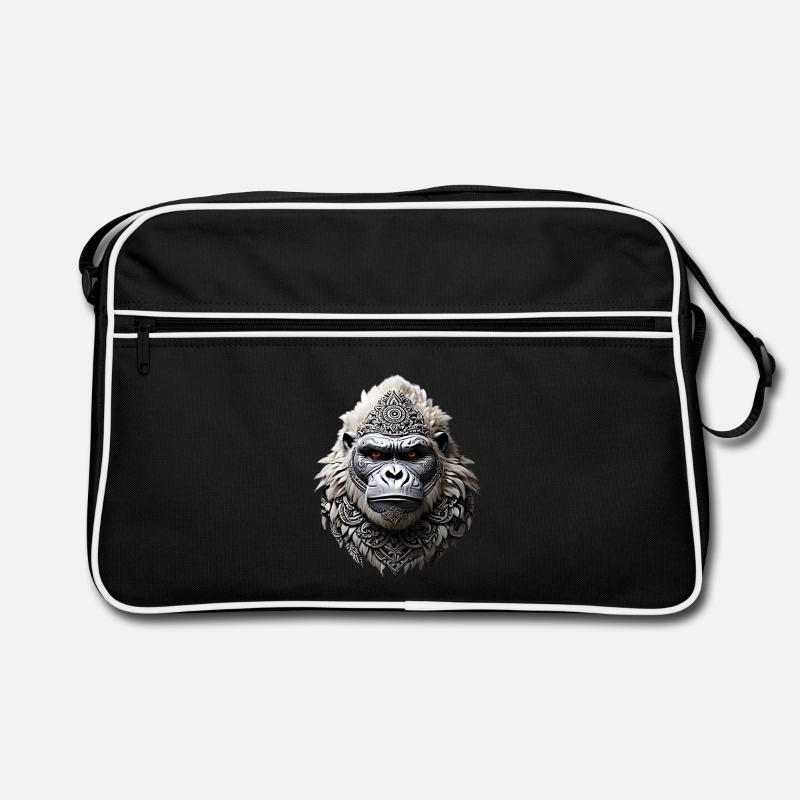 Gorillakopf Tribal Weißes Gorilla-Tattoo - Retro Tasche - Schwarz/Weiß