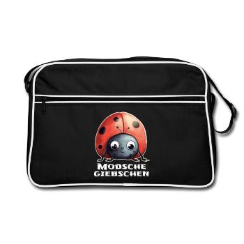 Modschegiebchen Marienkäfer Sächsisch Geschenk - Retro Tasche - Schwarz/Weiß - Vorne