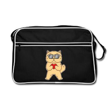 Katze mit Herz und Brille - Perserkatze Motiv - Retro Tasche - Schwarz/Weiß - Vorne