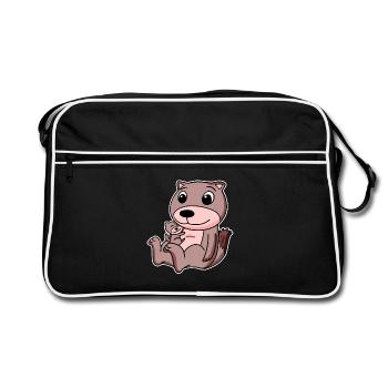 Weasel Family - Weasel with Baby - Retro Bag - black/white - Front