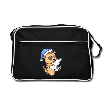 Meerkat with pillow and sleepy cap - Retro Bag - black/white - Front