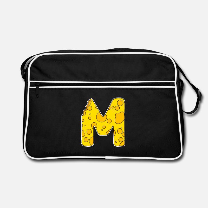 Buchstabe M - Anfangsbuchstabe M - Käse Motiv Retro Tasche