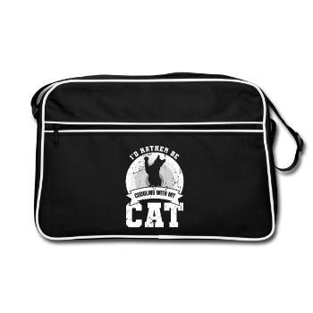 Ich würde mit meiner Katze kuscheln - Retro Tasche - Schwarz/Weiß - Vorne