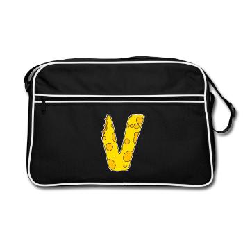 Letter V - Initial Letter V - Cheese Motif - Retro Bag - black/white - Front