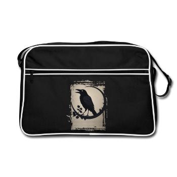 Raven sitting on branch - Retro Bag - black/white - Front