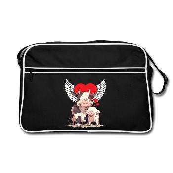Animal Loving Animal Lover Cow Pig Animal Welfare Heart - Retro Bag - black/white - Front