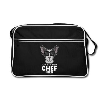 Chef Spruch Anführer Hund - Retro Tasche - Schwarz/Weiß - Vorne