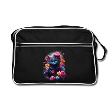 Chat fantastique mignon dans des fleurs colorées - Sac Retro - noir/blanc - Devant