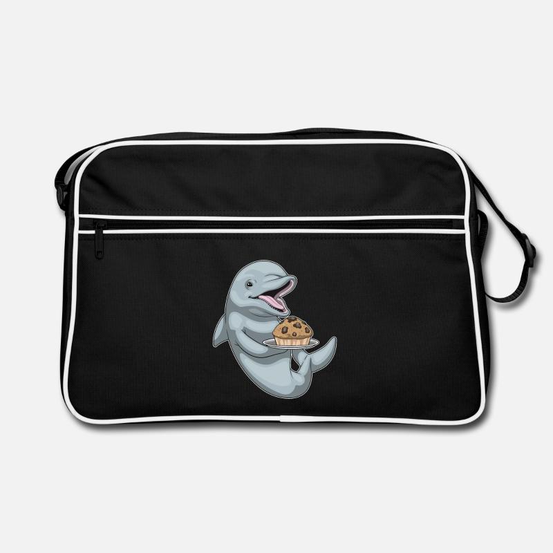 Delfin Muffin - Retro Tasche - Schwarz/Weiß