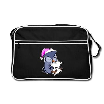 Owl Tired Sleeping Sleep Girl - Retro Bag - black/white - Front
