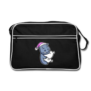 Hippopotamus Tired Sleeping Sleeping Girl - Retro Bag - black/white - Front