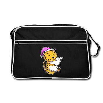 Cheetah Tired Sleeping Sleeping Girl - Retro Bag - black/white - Front