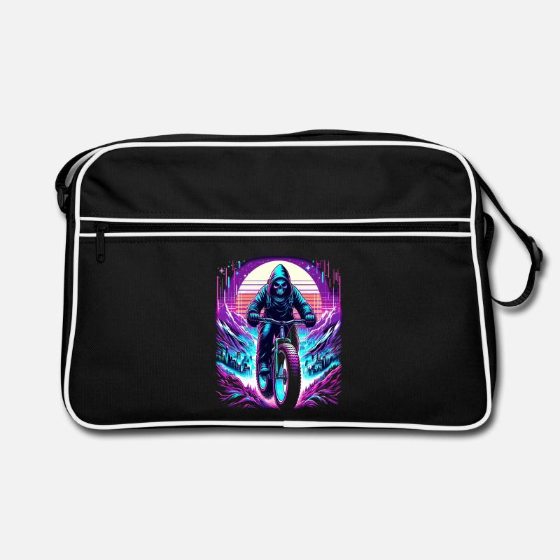 Skeleton Fatbiker Synthwave Retro Bicycle Rider Retro Bag
