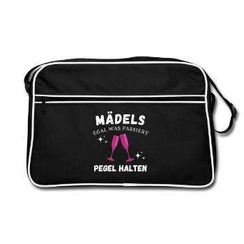 Mädels Pegel halten – JGA Shirt Party Geschenk - Retro Tasche - Schwarz/Weiß - Vorne