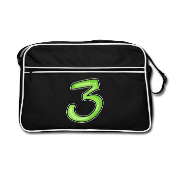 Drei - 3 - Nummer 3 - Zahl 3 - Retro Tasche - Schwarz/Weiß - Vorne