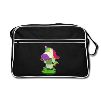 Einhorn Bräutigam Blume Hochzeit - Retro Tasche - Schwarz/Weiß - Vorne