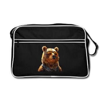 Brown Bear, Grizzly Bear, Bear Brothers, Dad, Wild Bears - Retro Bag - black/white - Front