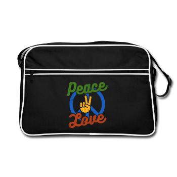 Frieden, Liebe - Retro Tasche - Schwarz/Weiß - Vorne