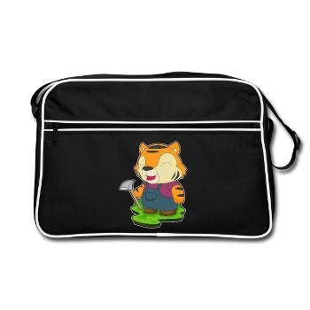 Tiger Bergarbeiter Spitzhacke Bergbau - Retro Tasche - Schwarz/Weiß - Vorne