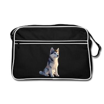 Husky Hunde Liebhaber Hund Liebe Siberian Huskys - Retro Tasche - Schwarz/Weiß - Vorne