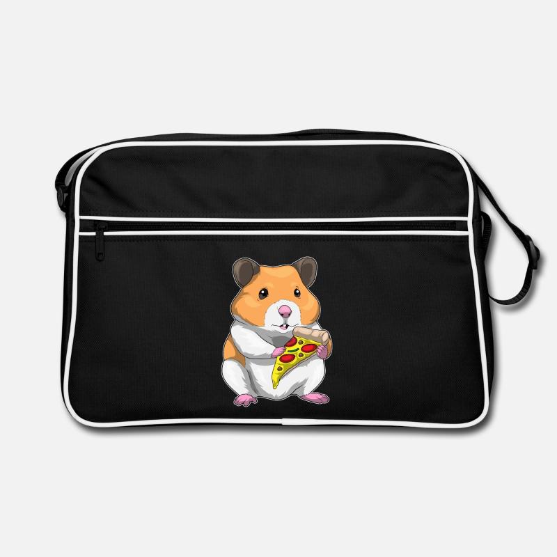 Hamster Pizza - Retro Tasche - Schwarz/Weiß