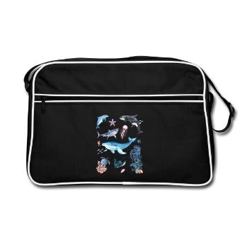 Unterwasserwelt, Meerestiere - Retro Tasche - Schwarz/Weiß - Vorne
