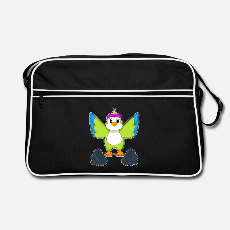 Papagei Bodybuilder Langhantel Bodybuilding - Retro Tasche - Schwarz/Weiß