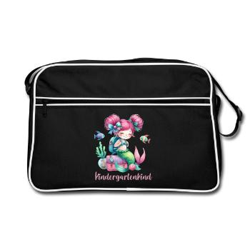 Kindergartenkind Vorschulkind Meerjungfrau - Retro Tasche - Schwarz/Weiß - Vorne