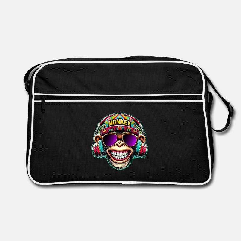 Cooler DJ Monkey Kopfhörer Bunter Retro-Stil Retro Tasche