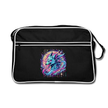 Psychedelische Fuchs Kopf Goa Kunst - Retro Tasche - Schwarz/Weiß - Vorne
