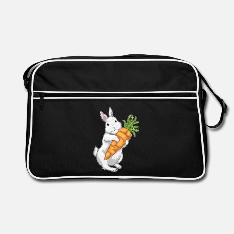 Hase Karotte - Retro Tasche - Schwarz/Weiß