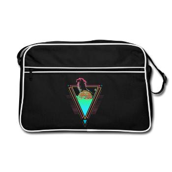 Lion Vaporwave Synthwave 90s 80s coucher de soleil - Sac Retro - noir/blanc - Devant