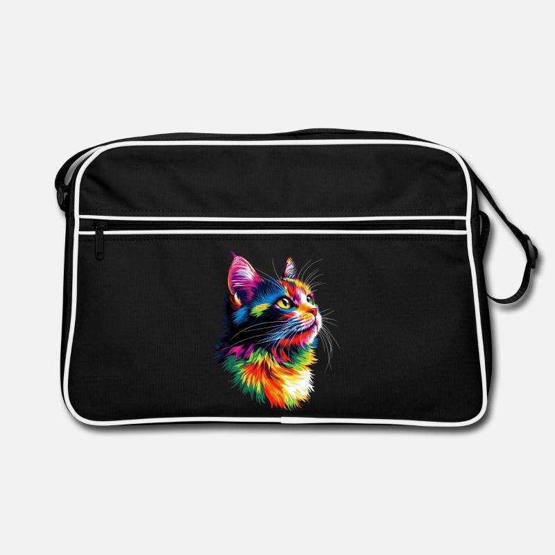 Katze Bunt Regenbogen Farben Popart Cat Mom Katzen - Retro Tasche - Schwarz/Weiß