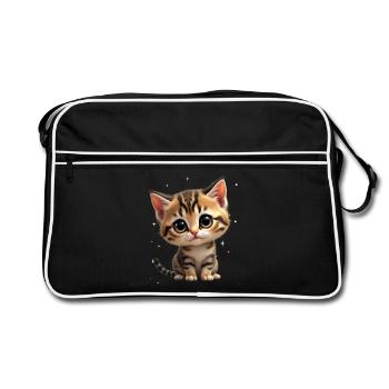 Kätzchen Sternchen Motiv - Retro Tasche - Schwarz/Weiß - Vorne