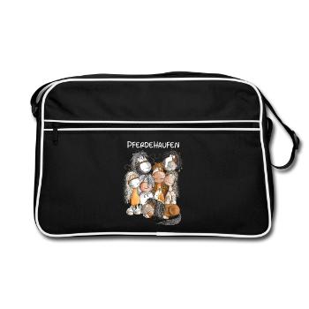Pferdehaufen Pferde Team Herde Pferd - Retro Tasche - Schwarz/Weiß - Vorne