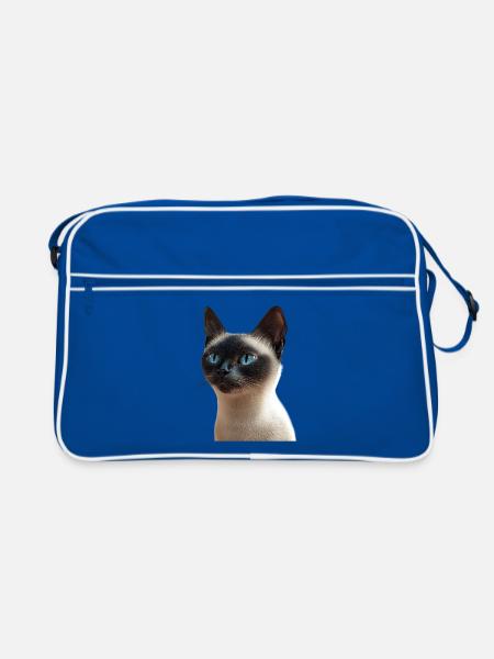 Siamkatze Siam Katze Siamese Cat Siamesen Katzen - Retro Tasche - Blau/Weiß - Vorne