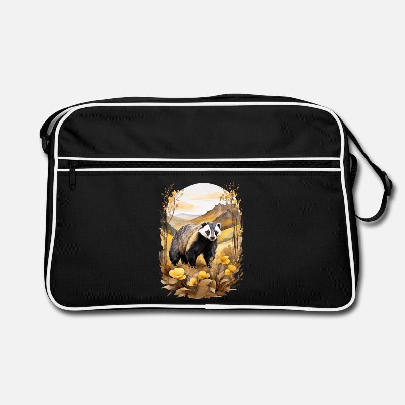Dachs in den Bergen - Retro Tasche - Schwarz/Weiß