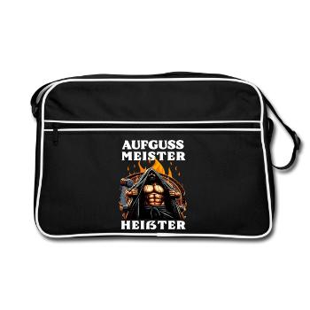 Aufguss Meister Heißter - Saunameister - Retro Tasche - Schwarz/Weiß - Vorne