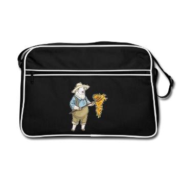 Schaf Landwirt Stroh Bauernhof - Retro Tasche - Schwarz/Weiß - Vorne