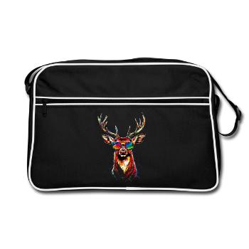 Hirsch Geweih Jagd Reh Rentier Rothirsch Jäger - Retro Tasche - Schwarz/Weiß - Vorne