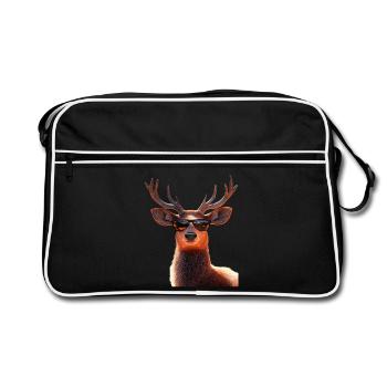 Hirsch Geweih Jagd Reh Rentier Rothirsch Jäger - Retro Tasche - Schwarz/Weiß - Vorne