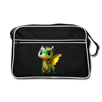 Dragon Petit Vert Bébé Dragon Mignon Dragon - Sac Retro - noir/blanc - Devant
