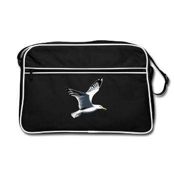 Mouette, Plage, Mer, Mer du Nord, Mer Baltique, Goéland argenté, Mouettes - Sac Retro - noir/blanc - Devant