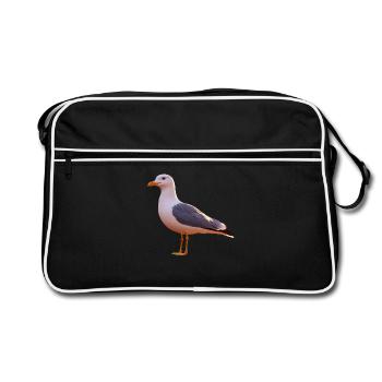Mouette, Plage, Mer, Mer du Nord, Mer Baltique, Goéland argenté, Mouettes - Sac Retro - noir/blanc - Devant