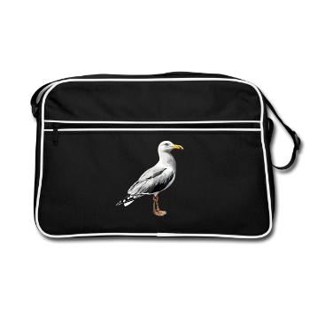 Mouette, Plage, Mer, Mer du Nord, Mer Baltique, Goéland argenté, Mouettes - Sac Retro - noir/blanc - Devant