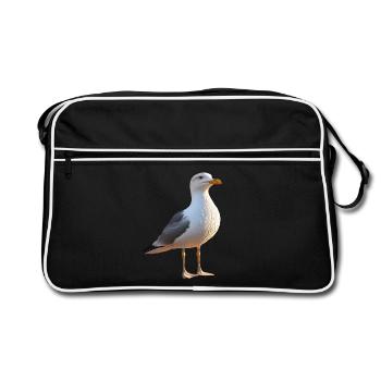 Mouette, Plage, Mer, Mer du Nord, Mer Baltique, Goéland argenté, Mouettes - Sac Retro - noir/blanc - Devant