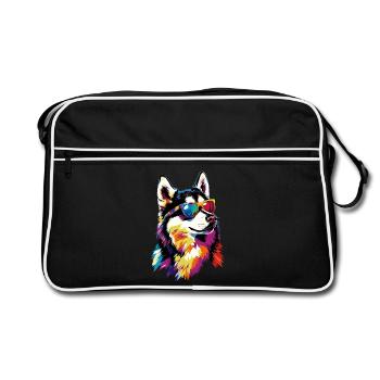 Husky Hunde Liebhaber Hund Liebe Siberian Huskys - Retro Tasche - Schwarz/Weiß - Vorne