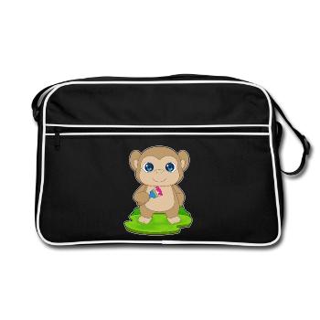 Monkey Painter Brush Painting - Retro Bag - black/white - Front