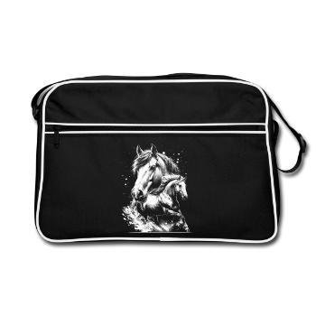 Le cheval blanc au galop comme un portrait cool - Sac Retro - noir/blanc - Devant